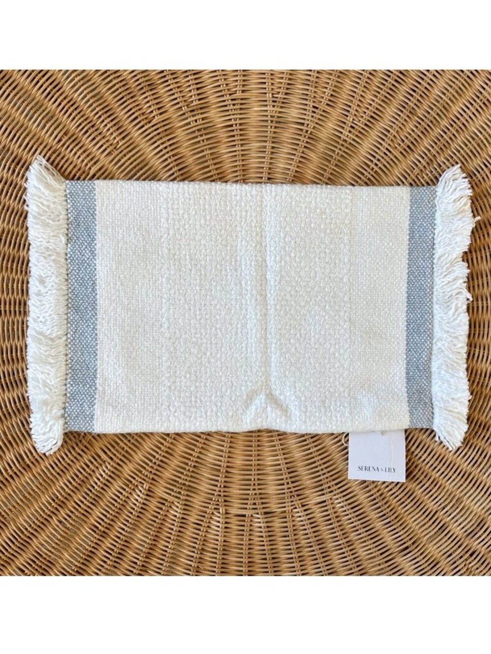 NEW Serena & Lily Corfu Coastal Pillow Cover (12”x18”)-Ivory/White/Coastal Blue